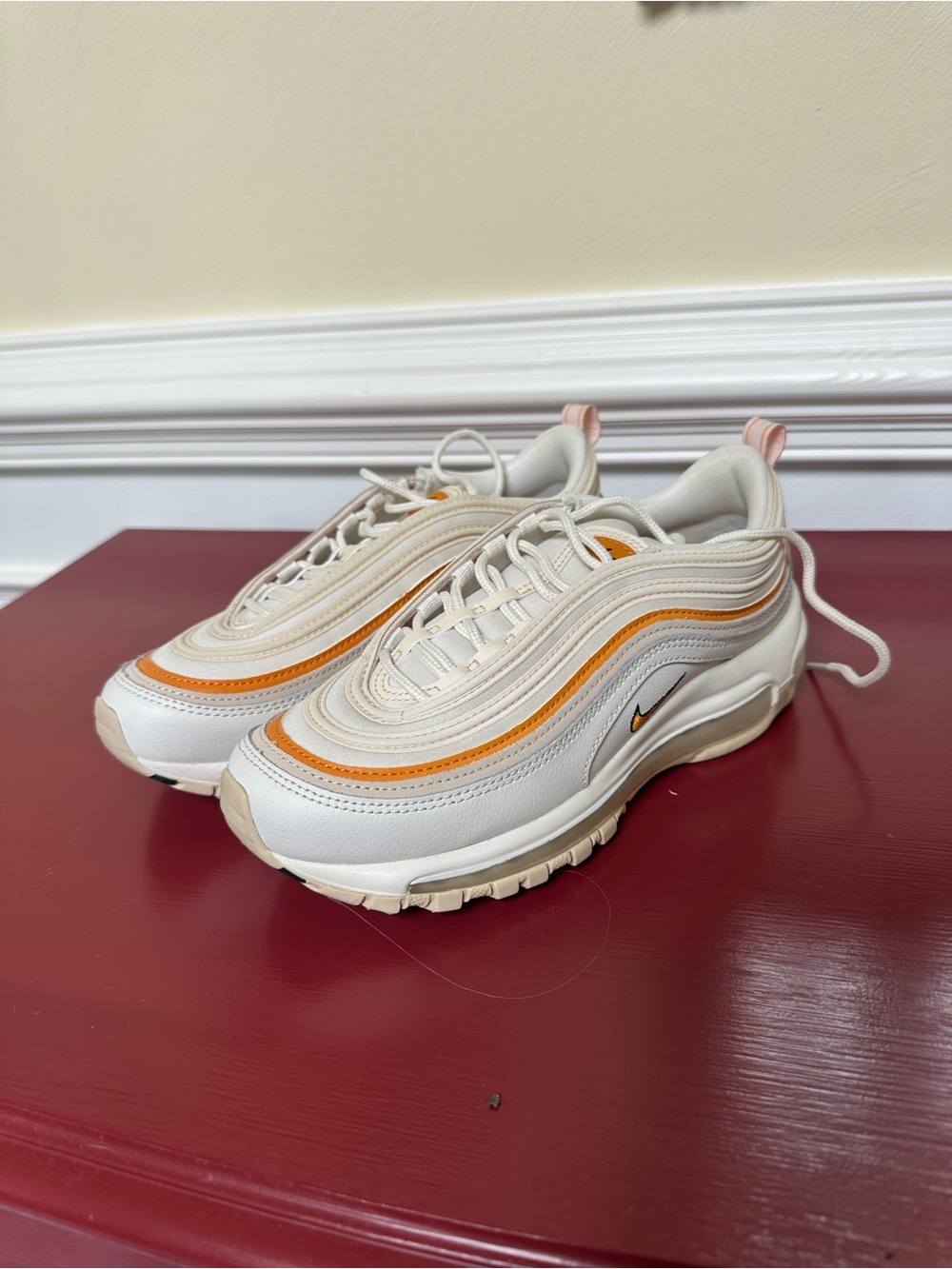 Nike Cream and Orange Air Max 97 Running Shoes